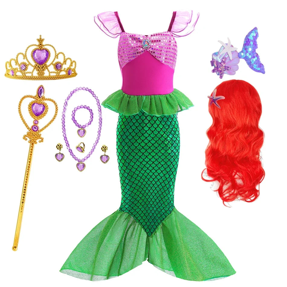 Ariel Princess Girl Little Mermaid Dress Halloween Cosplay Birthday Party Costume Fancy Clothes Children Outfit Dress