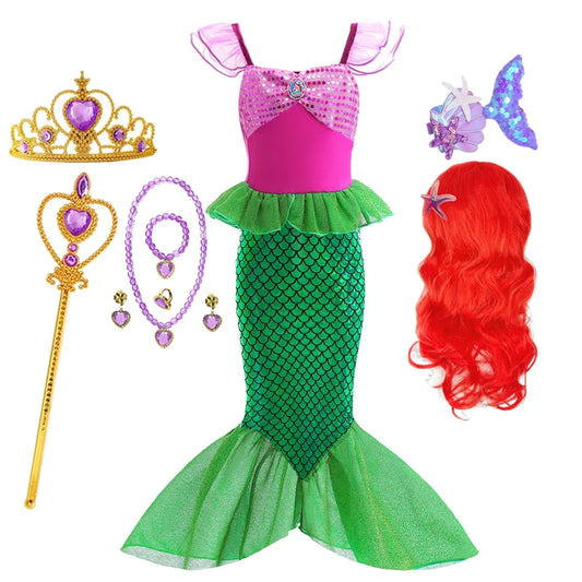 Ariel Princess Girl Little Mermaid Dress Halloween Cosplay Birthday Party Costume Fancy Clothes Children Outfit Dress