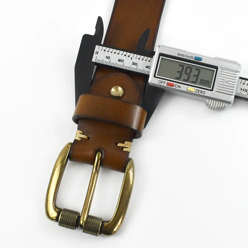 3.8cm Wide Genuine Leather Belt 105-125cm Male Retro Cowhide Waistband Men's Pin Buckle Belts DIY Jeans Pants Accessory
