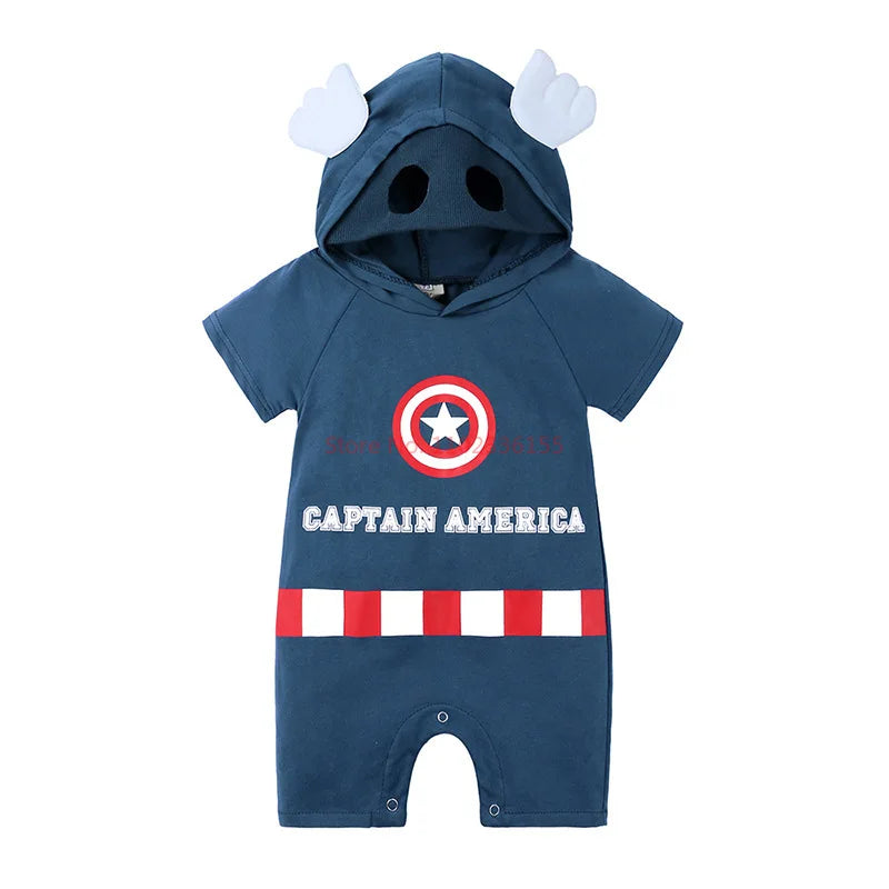 Spider Man Batman Captain Baby Rompers Newborn Baby Kawaii Cute Anime Cartoon Cosplay Costume Jumpsuit Cotton Clothes Kid Gift