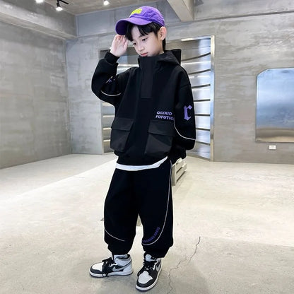2025 Boys' Long Sleeve Spring Autumn Two-Piece Hoodie Set Trendy Cool Stylish M-L Size