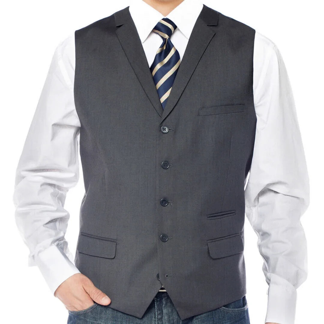 Men Vest Dark Gray Single Button With Lapel Solod Casual Business Waistcoat For Wedding Party Banquet Prom Work Men Suit Vest