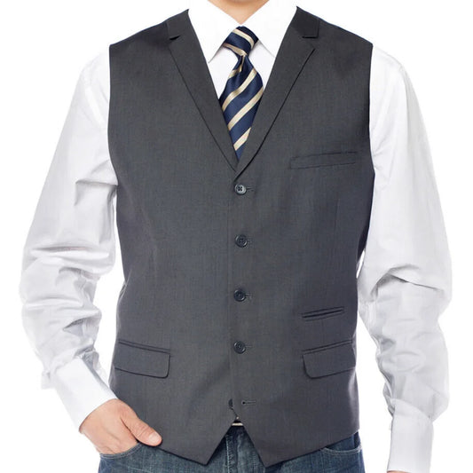 Men Vest Dark Gray Single Button With Lapel Solod Casual Business Waistcoat For Wedding Party Banquet Prom Work Men Suit Vest