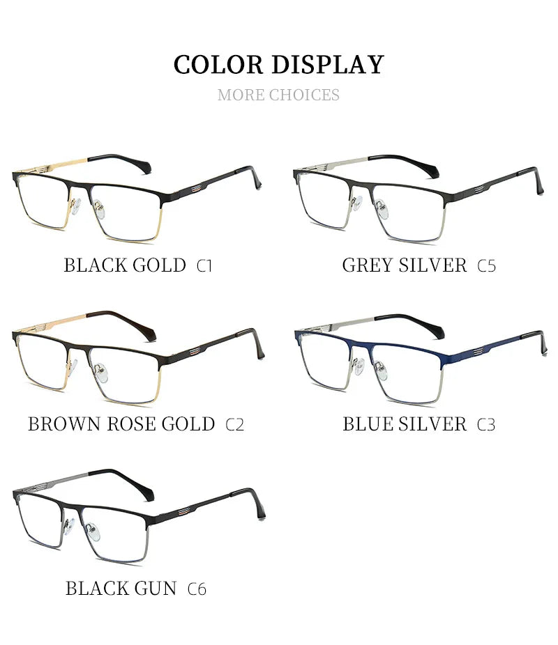 New Metal Eyeglasses Square Frame Business Casual Anti-blue Light Reading Glasses Men's Prescription Customized 6915