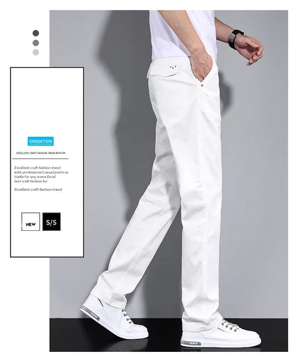 New in White Fashion Casual Pants Men's Brand Stretch Straight Comfortable Soft Male Clothes Business Work Pants