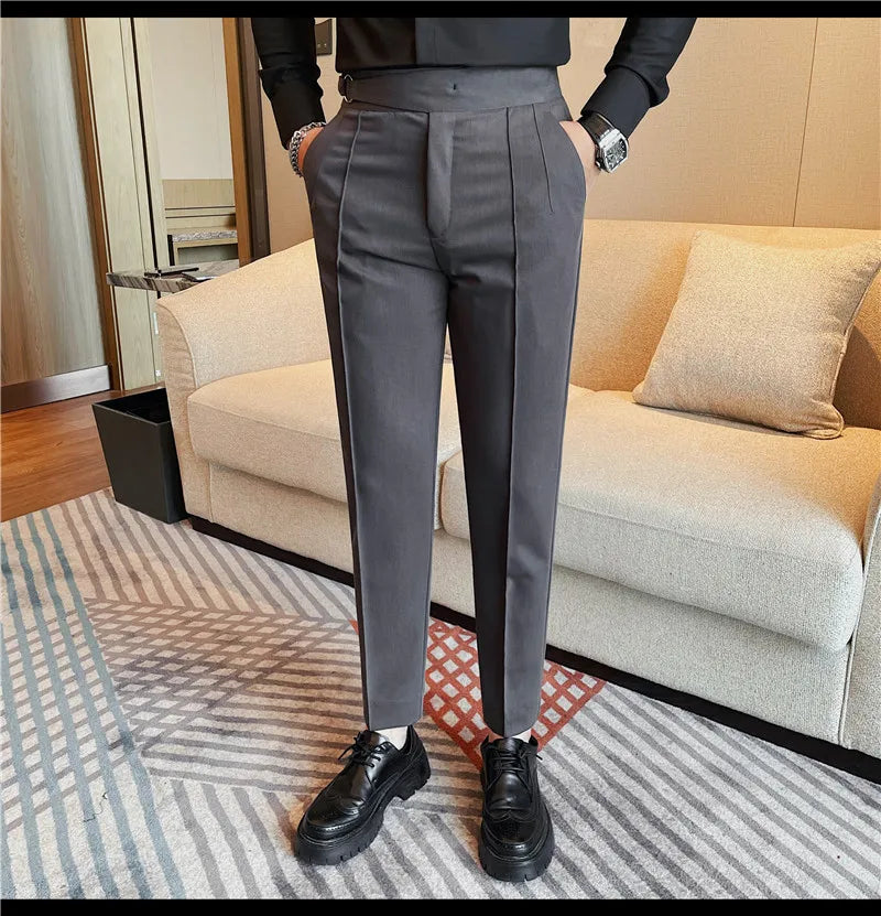 High Quality Men's Suit Pant Solid Color England Style Slim Fit Casual High Waist Trousers Men Spring Autumn Fashion Suit Pants