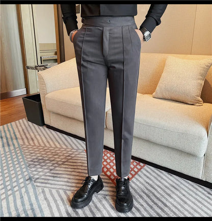 High Quality Men's Suit Pant Solid Color England Style Slim Fit Casual High Waist Trousers Men Spring Autumn Fashion Suit Pants