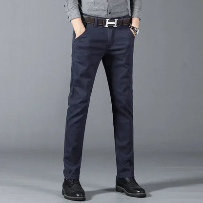 New Mens Spring Summer Business Casual Pants Fashion Cotton Soft Stretch Straight Classic Trousers Korean Solid Color Man Pants