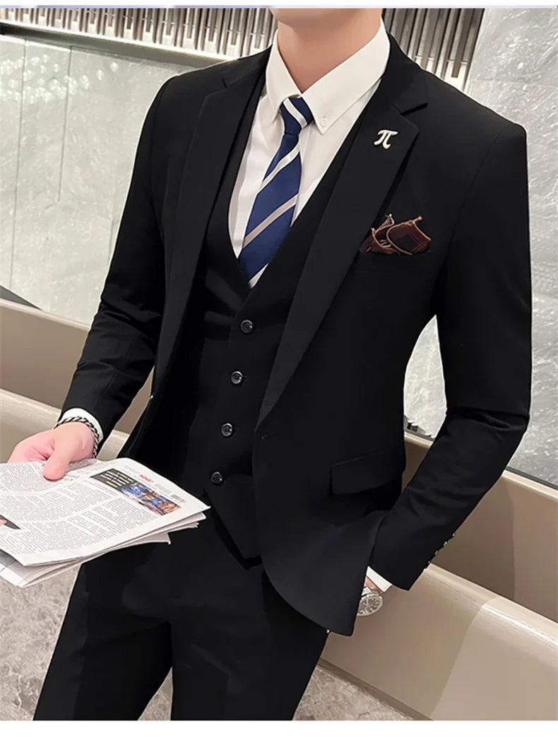 S-5XL Jacket Vest Pants Boutique Solid Color Casual Business Office Slim Mens Suit Groom Wedding Gown Blazer Waist Coat Trousers