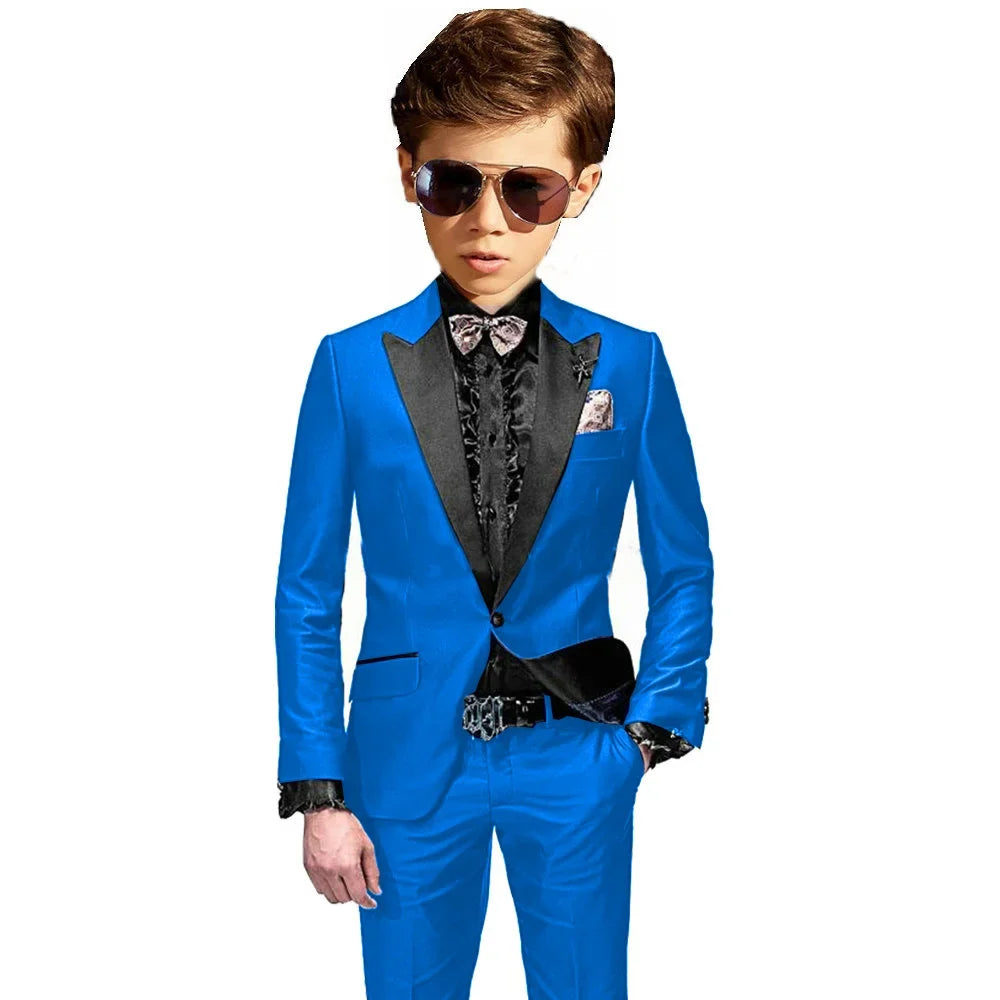 Burgundy Boys Slim Fit Tuxedo 2 Pieces Jacket Pants Formal Party Outfit One Button Peak Lapel Kids Suit Set Wedding Guest Wear