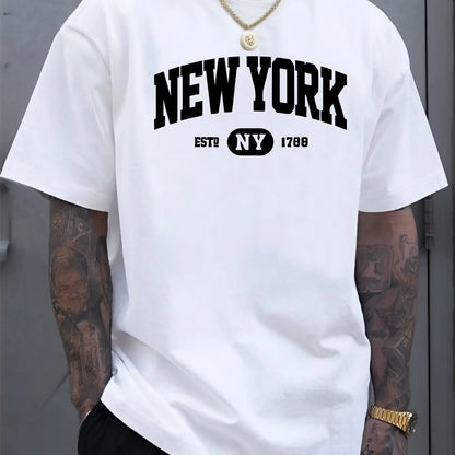 100% pure cotton men's casual loose and fashionable New York letter printed sports breathable short sleeved round neck T-shirt