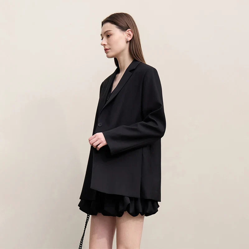 Blazer Women 2026 Autumn New Notched Lapel Padded Shoulder Blazer Embroidery Loose Mid-Length Casual Jacket Women 12641056