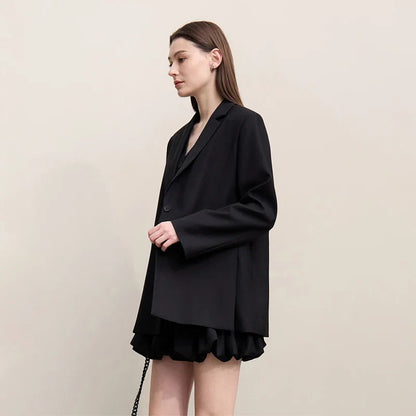 Blazer Women 2026 Autumn New Notched Lapel Padded Shoulder Blazer Embroidery Loose Mid-Length Casual Jacket Women 12641056