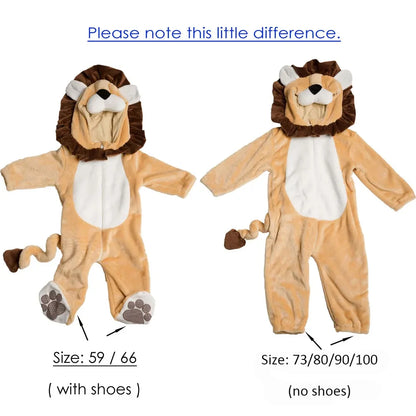 Cartoon Little King of Beasts Lion Costume Romper Jumpsuit for Baby Boy Infant Toddler Winter Outfit Pajamas Flannel Comfy 3-36M