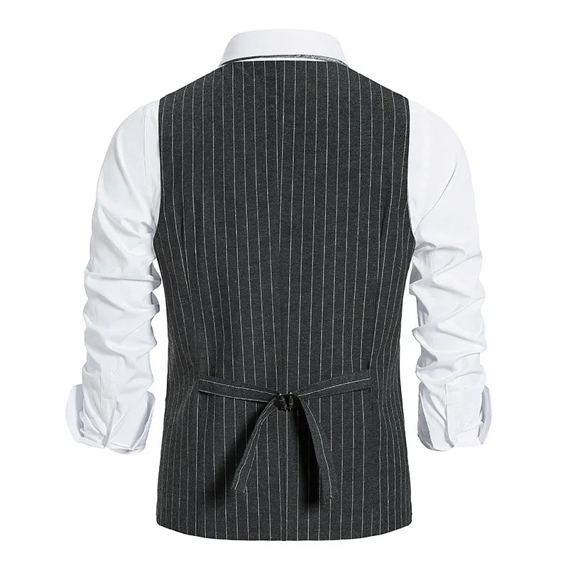 Men's Suit Vest Striped Single Breasted Waistcoat Stylish Mail Suit Retro Vest Wedding Business Banquet Daily Groomsman Uniform