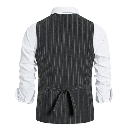Men's Suit Vest Striped Single Breasted Waistcoat Stylish Mail Suit Retro Vest Wedding Business Banquet Daily Groomsman Uniform
