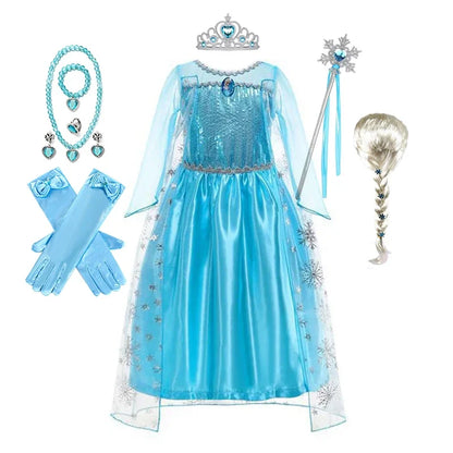 Elsa Dress for Girls Birthday Role Snow Queen Elsa Princess Dresses Kids Halloween Carnival Easter Party Dress Up Girls Costume