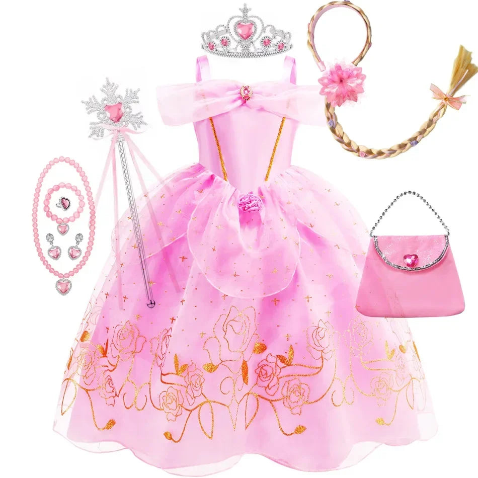 Aurora Dress for Girls Sleeping Beauty Costume Kids Birthday Halloween Party Disguise Dresses Up