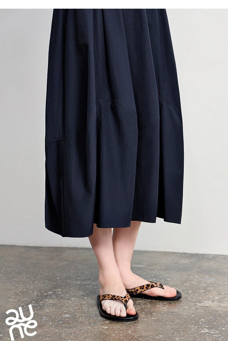 Women's A-Line Bud Skirt 2026 Summer New Split Detail Retro Puff Midi Skirt, Lightweight Outdoor Wear