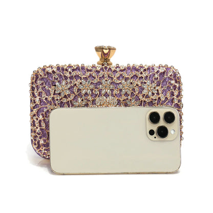 Hollow Out Style Rhinestones Golden Metal Banquet Christmas Gift Dress Purse Clutch Luxury Metal Rhinestones Evening Bags Flap P