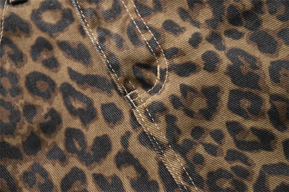 High Waisted Leopard Print Jeans for Women Y2k Retro Streetwear Denim Pants Hip Hop Straight Wide Leg Baggy Jeans