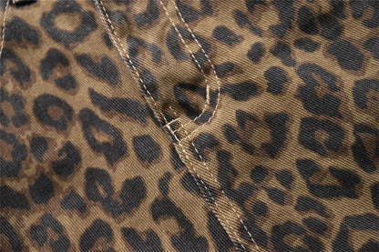High Waisted Leopard Print Jeans for Women Y2k Retro Streetwear Denim Pants Hip Hop Straight Wide Leg Baggy Jeans