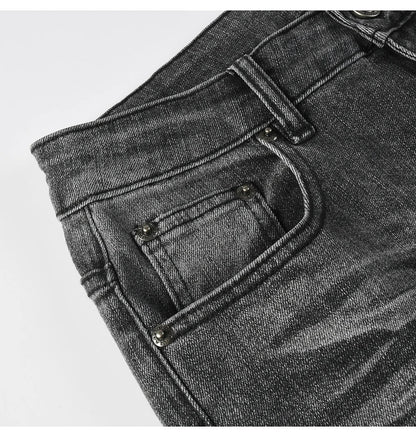 Men's Boot Cut Denim Jeans Gray Black High-Quality Cotton Pants Classic Slim Stretch Flared Trousers