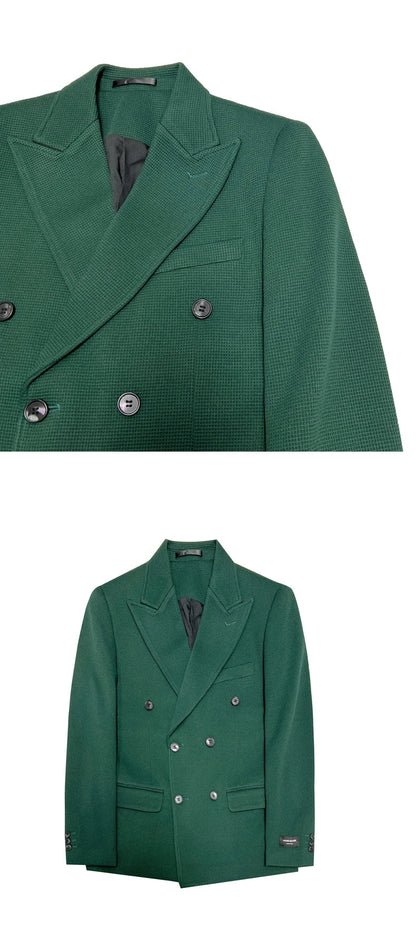 2025 Spring New Men's Waffle Double Breasted Suit Jacket High Quality Business Slim Fit Blazers Groom Social Party Dress Coats