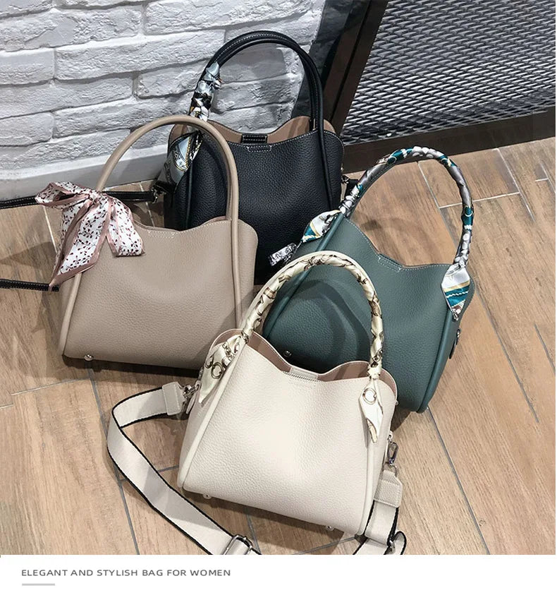 Female genuine cow leather bag for women bag blue Handbag New Crossbody Bucket Bag luxury Shoulder bag tote bag medium