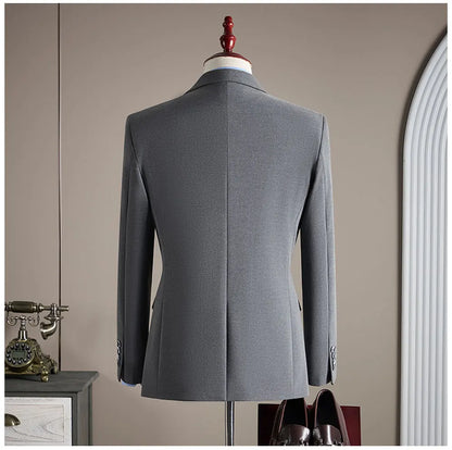 High-quality, Fashionable and Stylish Plus-size Men's Solid-color Suit Set, Men's Three-piece Set, One-button Casual Suit
