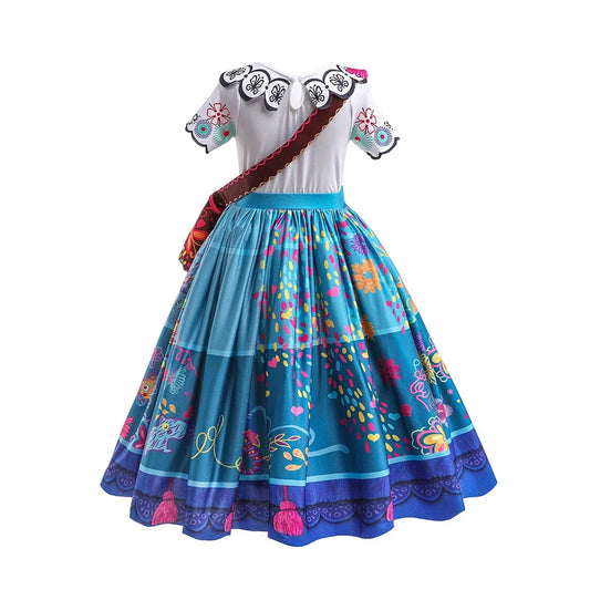 Girls Princess Costume Children Encanto Halloween Swing Flared Clothes Kids Printed Mirabel Cartoon Fantasy Cosplay Dress 3-12Y