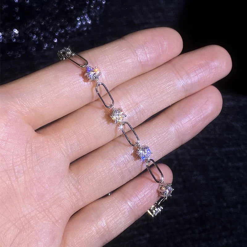 Full 4mm 0.3CT D Color VVS1 Moissanite Diamond Link Bracelet for Woman Man 925 Silver Adjustable 16cm Chain Bracelets GRA