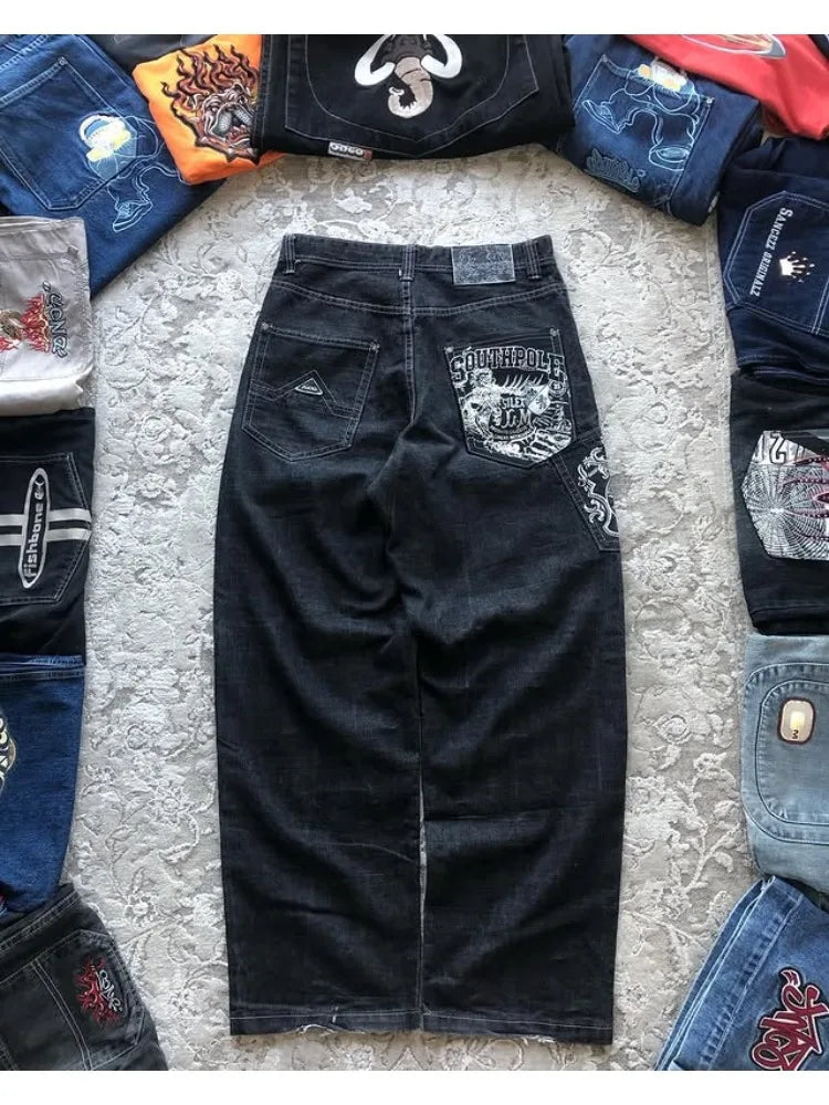 Southpole Baggy Jeans Mens Hip-Hop Multiple Pockets Overalls Retro Embroidery Harajuku Street Wear Oversized Printed Denim Pants