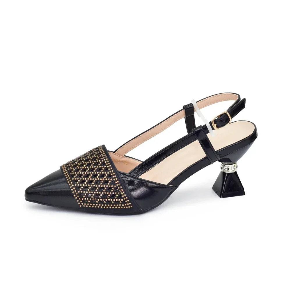 New Fashion Party Shoes and Bag Match for Women Luxury Elegant Pointed Toe Rhinestone Nigerian Shoe and Bag Set for Women Italy