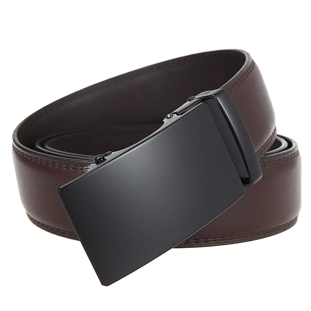 3.5cm High End Handsome Metal Alloy Automatic Buckle Belt Men's Genuine Leather Waistband Fashion Business Black Brown Belts