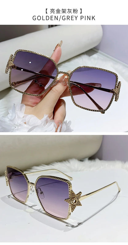 Metal Frame Oversized UV400 Sunglasses Women Men Star Design New Trendy Square Sun Glasses Ladies Vintage Cool Gafas De Sol