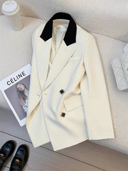 Spring Women's Suit Jacket Fashionable Korean Design Commute Style Long Sleeve Polyester Blend Urban Windbreaker