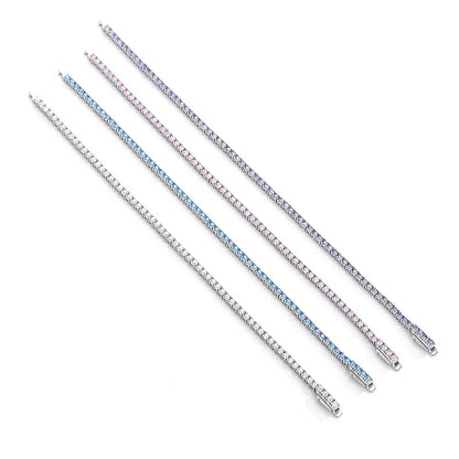 Full 2mm Violet Pink Blue White 5A Zircon Tennis Bracelet for Woman S925 Silver High Carbon All Colored Gemstone Bracelets