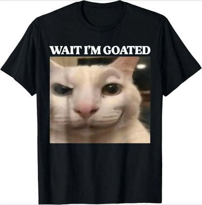 Sad Cat Emoji T-Shirt Humorous Letter Print Women's Black Short-Sleeved Casual Loose-Fit Basic Crew Neck Top for Daily Wear