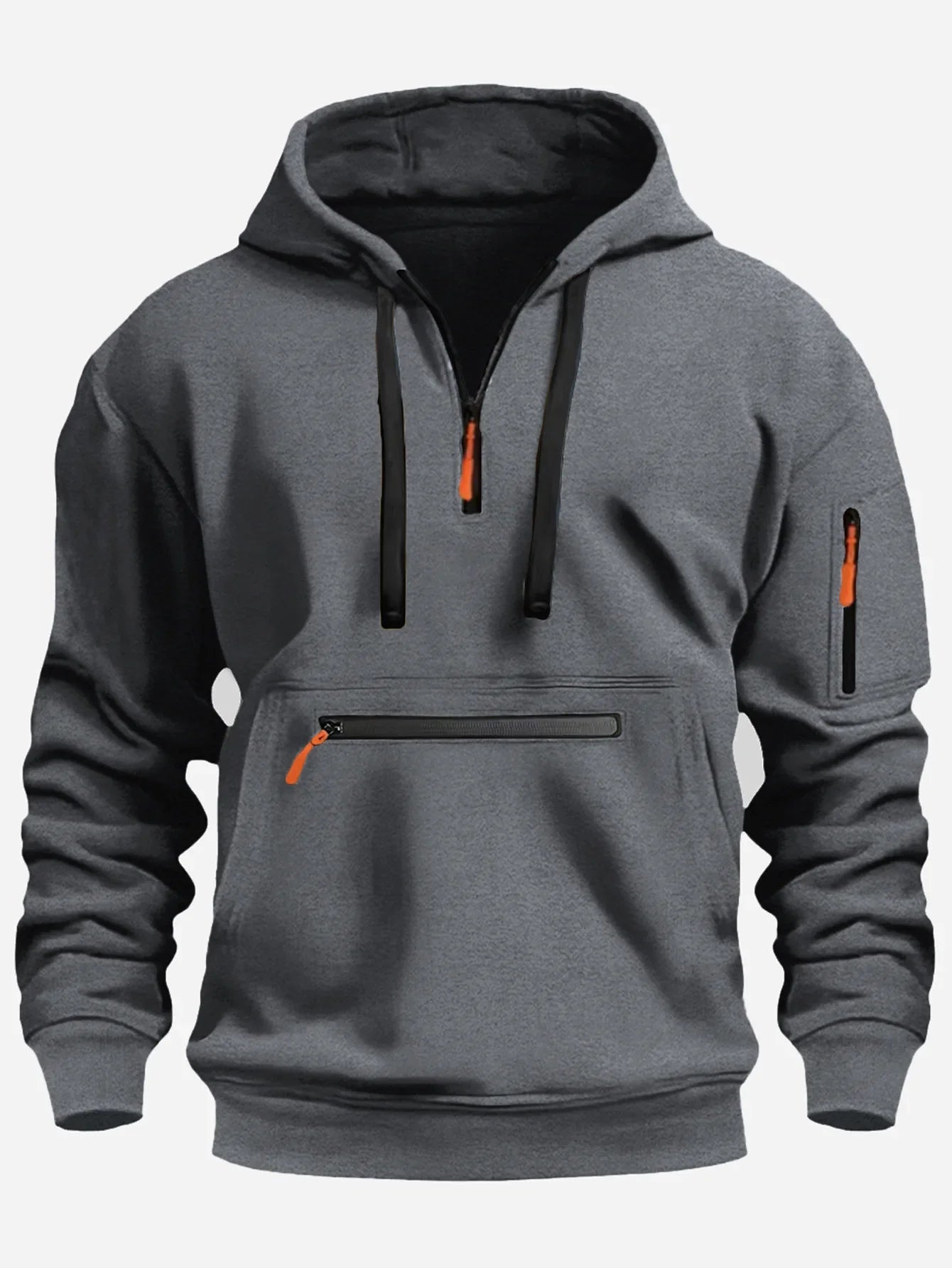 2024 Men's Hooded Sweater Leisure Sports Pullover Retro Harajuku Long Sleeve Zipper Multi-pocket Casual Loose Coat Street Wear