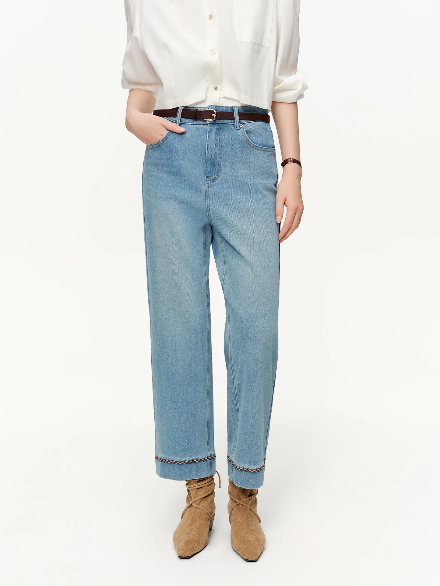 Double-length Jeans Women High-waisted Slim-fit Classic Straight Pants High Waist Elegant Office Lady Spring Trendy