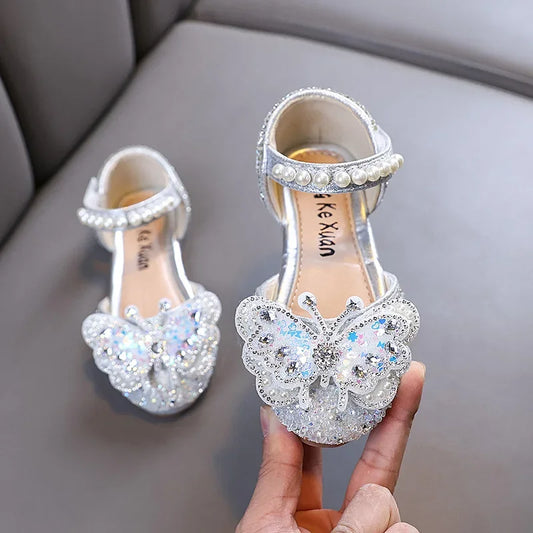 Kids Sandals for Girls Rhinestone Butterfly Elegant Versatile Children's Summer Sandals Soft Bottom Princess Fashion Flat Shoes