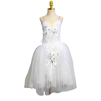 Long Ballet Tutu Skirts Blue 3d Flower Dress Performance Costumes Princess Dance Practice Romantic Dress