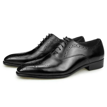 Luxury Dress Genuine Leather Shoes Mens Business Office Work Brogues High Quality Comfortable Formal Wedding Shoe Black&Wine Red