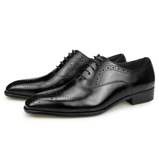 Luxury Dress Genuine Leather Shoes Mens Business Office Work Brogues High Quality Comfortable Formal Wedding Shoe Black&Wine Red