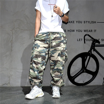 Heavy weight Tactical Cargo Pants For Men Vintage Camo Multi-Pocket Loose Fit Straight Leg Outdoor Streetwear Casual Trousers