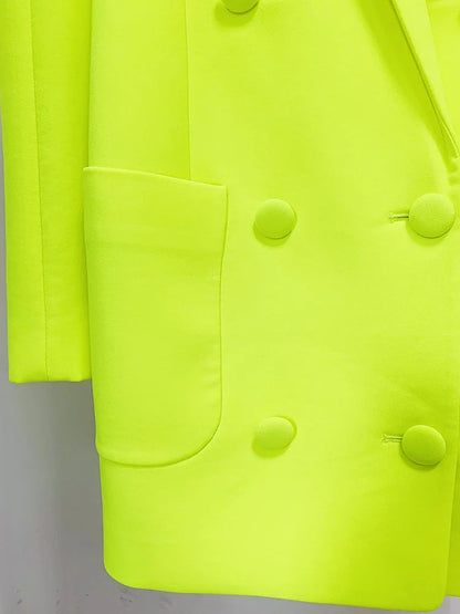 HIGH STREET Newest Fashion 2026 Designer Jacket Women Peak Strong Shoulder Double Breasted Long Blazer Fluorescein
