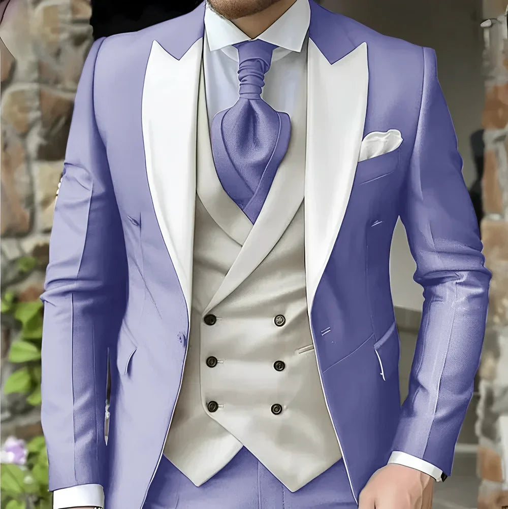 Men's Elegant Peak Lapel Tuxedo 3-Piece Suit with Blazer Vest Formal Men's Suit for Business Prom Business Dinner
