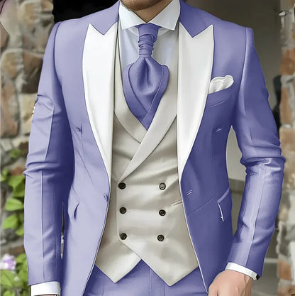Men's Elegant Peak Lapel Tuxedo 3-Piece Suit with Blazer Vest Formal Men's Suit for Business Prom Business Dinner