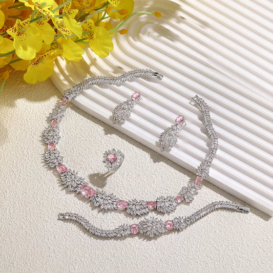 2025 New 4-piece Bride Zirconia Full Set Women's Party Jewelry, Luxury Dubai Nigeria CZ Luxury Crystal Wedding Necklace Set